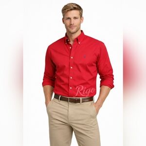 Ralph Lauren Blake Red Button Down Long Sleeve Oxford Collar Men's Size Large